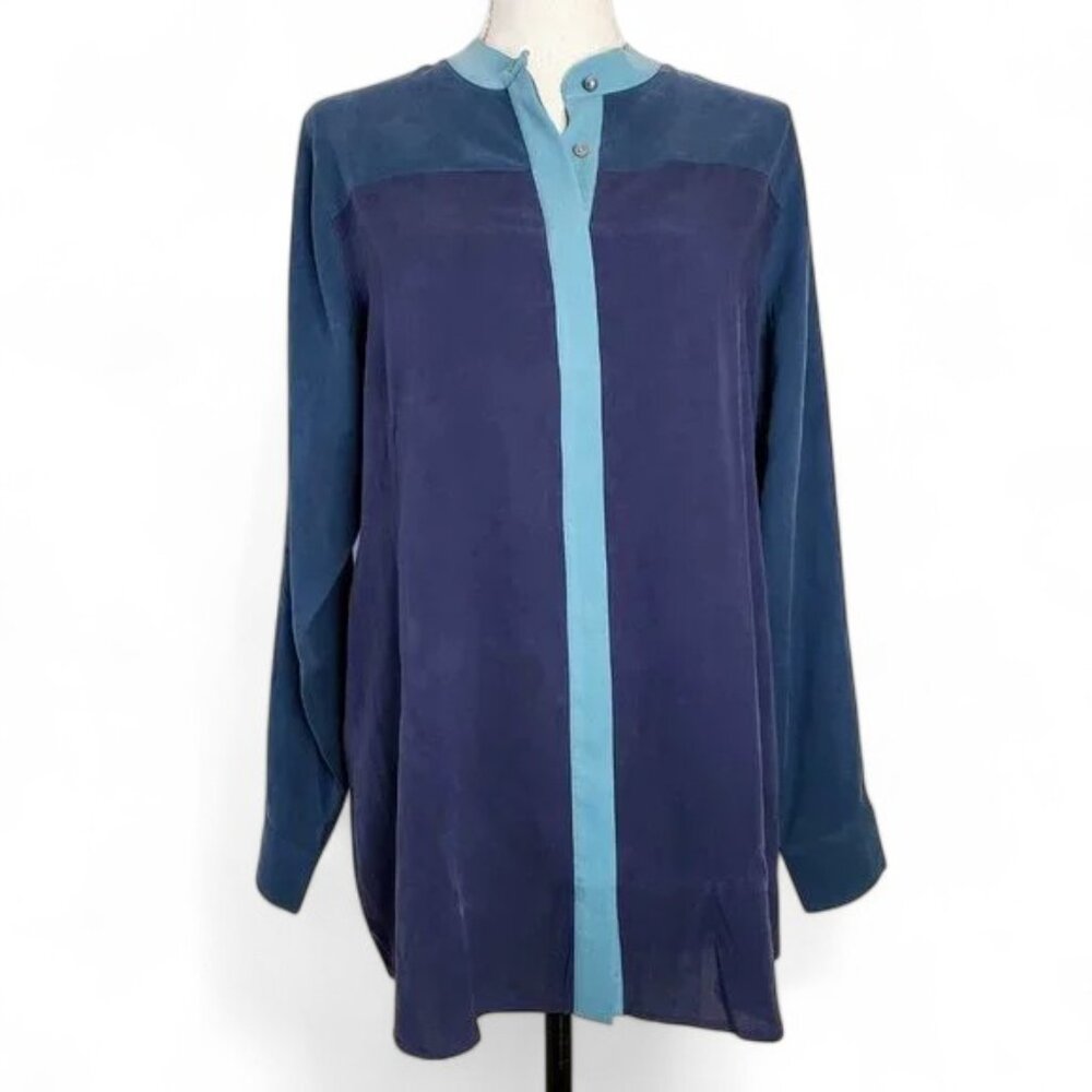 Soft Surroundings 100% Silk Color Panel Button‎ Down Shirt Women's Office Wear M